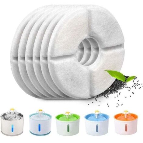 Lot de 6 filtres automatiques pour fontaine chat, avec rsine et charbon actif, filtre eau de rechange pour chats & chiens (rond) (1/4)