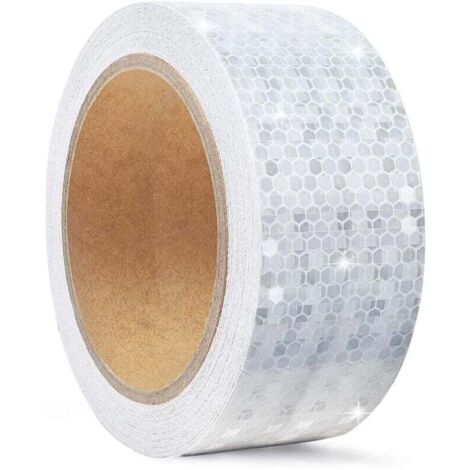 5cm x 10m Bande Reflechissante Autocollante pour L'extérieur,Bande Fluorescente Casque Moto,Blanche Ruban de Sécurité Réfléchissant étanche,Bande D'avertissement pour Voitures,Camions et Route (1/4)