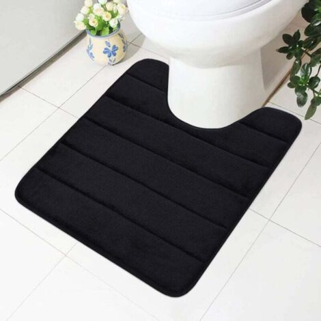 Tapis de bain en mousse à mémoire de forme - Support antidérapant - Doux - Absorbant l'eau - Pour WC et salle de bain, Mousse à mémoire de forme, Noir , 50 x 60 cm (1/4)