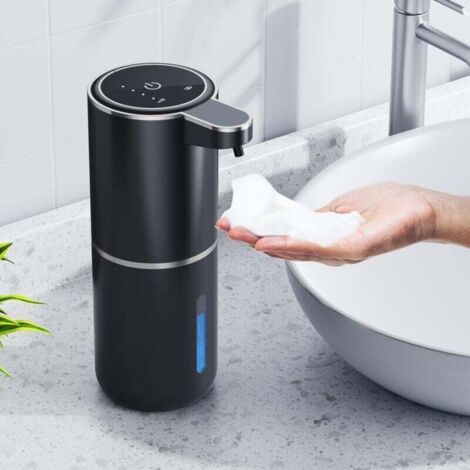 Distributeur de savon automatique - 380 ml - Fixation murale - Distributeur de savon électrique sans contact - Avec capteur - Rechargeable par USB - Pour salle de bain, cuisine, bureau - Noir (1/4)