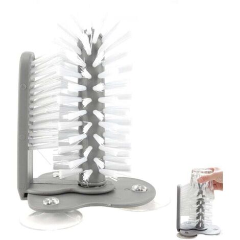 Lave-verre pour évier, Brosse à Verre, Brosse à Verres avec Support à Ventouse,brosse de nettoyage de bouteille Lave-gobelet en verre pour évier avec base d'aspiration pour gobelet à jambe longue (1/4)