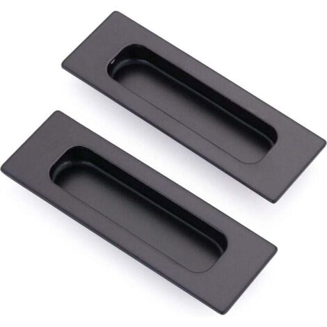 Lot de 2 poignées rectangulaires encastrées pour porte coulissante 12 x 4 x 1,2 cm en acier inoxydable noir mat (1/4)