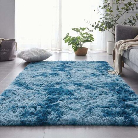Tapis de salon lavable  à poils longs et moelleux, 200 x 300 cm, moderne et antidérapant, idéal pour le salon, la chambre ou le couloir (bleu marine, 200 x 300 cm). (1/4)