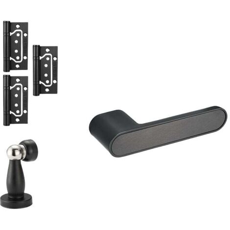 Poignée de porte intérieure , jeu de poignées de porte D.50 mm, aluminium, noir. (1/4)
