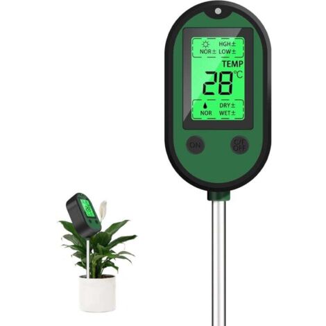 Testeur Humidité Plante Testeur de Sol 5 en 1 Affichage LCD Rétroéclairé avec PH/Température/Humidité/Lumière/Alertes (1/4)