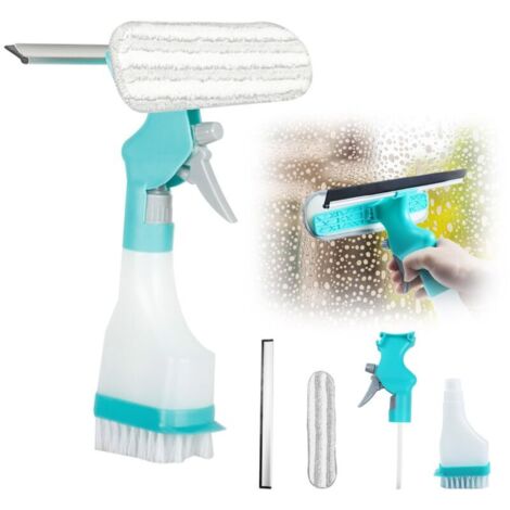 Raclette à vitres et Balai pulvérisateur 4 en 1, kit de Nettoyage des fenêtres, Nettoyeur de vitres avec Flacon pulvérisateur, pour fenêtres, Salle de Bain, Cuisine, Voiture, Miroir (1/4)