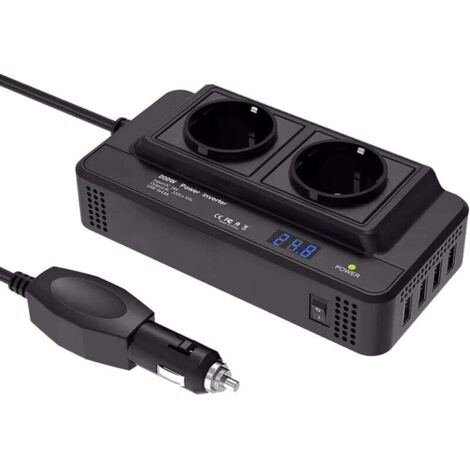 Convertisseur de tension pour voiture 200 W, onduleur 12 V CC vers 220 V CA, avec 2 prises et 4 ports USB à charge rapide, et prise allume-cigare. (1/4)