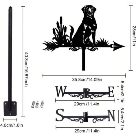 Girouette décorative en métal représentant un chien assis, idéale pour un jardin ou une cour. (1/4)