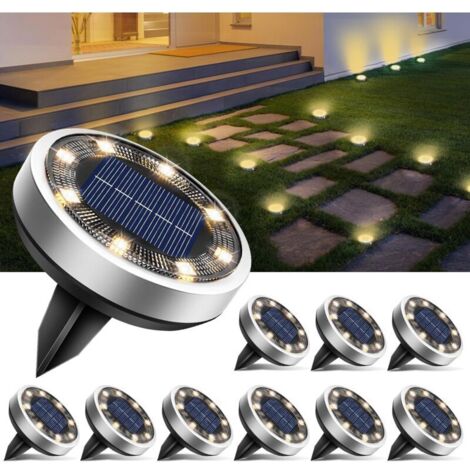 Lot de 10 Lampe Solaire Au Sol, 8 LED Jardin Exterieur Solaire Etanche IP65 Lumiere Solaire, Spot Solaire Extérieur pour Chemins Pelouse Terrasse Allée Cour Piscine, Blanc Chaud [Classe énergétique E] (1/4)