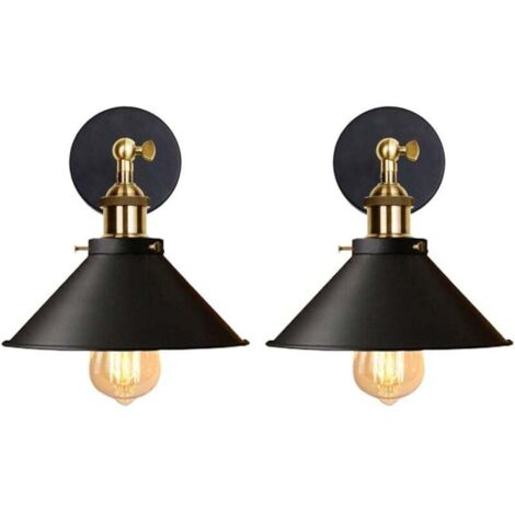 Lot de 2 Applique Murale Industrielle Lampe de Plafond de Style Edison Métal Plafonnier Rétro avec Rotation à 180 Degrés - 220mm, Noir (sans ampoules) (1/4)