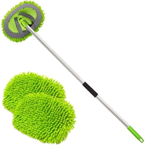 Kit de nettoyage de voiture en microfibre de 157 cm (62 pouces), 2 têtes de rechange en chenille anti-rayures, manche en alliage d'aluminium (1/4)