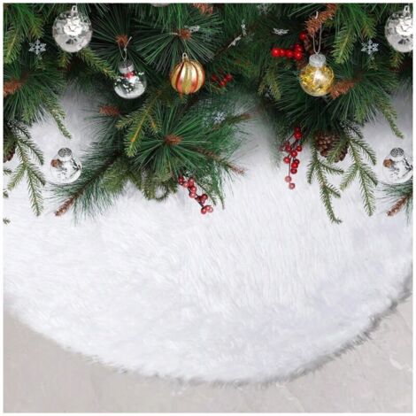 Jupe de sapin de Noël , 91 points, 4 cm, en fausse fourrure blanche douce, décoration pour les fêtes de Noël en intérieur (1/4)