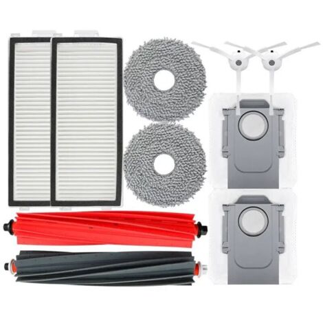Kit de pièces de rechange compatible avec Roborock Q Revo Master/Q Revo Slim : 1 paire de brosses principales, 2 filtres, 2 sacs à poussière, 2 chiffons, 2 brosses latérales (1/4)