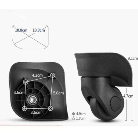 Paire de roues de rechange universelles, durables, silencieuses et multidirectionnelles pour valise, en caoutchouc silencieux, pour la réparation de bagages (2 pièces) Grandes roues noires