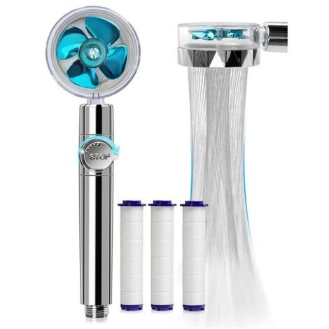 Pommeau de douche à main haute pression avec filtres Vortex Hydro Jet Turbo Propeller 360 degrés rotatif facile à installer (bleu) (1/4)