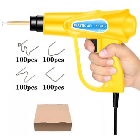 Soudure plastique, kit de réparation plastique, hôte jaune 70 W + quatre types de clous de soudage 100 chacun, pour la réparation de pare-chocs de voiture, soudeuse plastique (1/4)