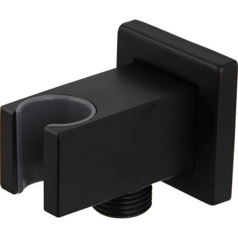 Curseur barre de douche à main mural en laiton massif avec sortie d'eau, coude d'alimentation de douche à main mural 1/2" NPT, Noir (1/4)