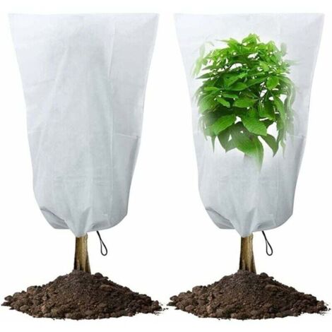 Voile d'hivernage,Housse Hivernage Pour Plantes 2 Pcs Sac De Protection Contre Le Gel Des D'hiver Non Tissée Réutilisable Avec Cordon Serrage D'extérieur (1/4)