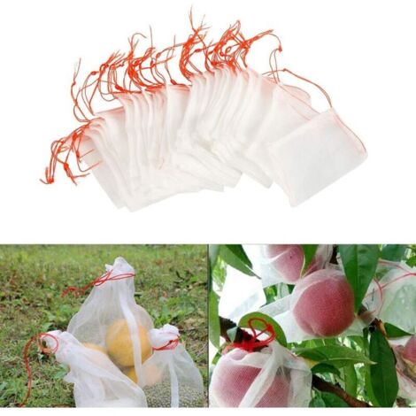 Lot de 100 Sacs en Filet Anti-Insectes,Filet de Jardin Protection en Nylon,Sac Protection Fruits et Plantes Réutilisables,Sachet pour Raisin Anti-Oiseaux avec Cordon de Serrage (15 x 10cm (100 Protect (1/4)