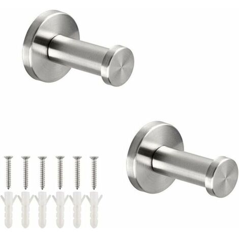 Lot de 2 crochets Support mural en acier inoxydable brossé 304 élégant Pour Armoires de toilettes Salle de bain Manteau Serviette Robe 5 cm (1/4)