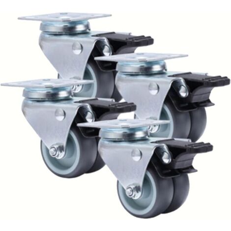 Lot de 4 roulettes universelles de 5 cm pour meubles, roulettes pivotantes robustes en caoutchouc souple avec frein pour chariot à plateforme (1/4)