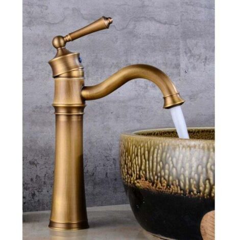 Robinet Lavabo Rétro,Pivotant Robinet Salle de Bain, Mitigeur Lavabo en Laiton, Mitigeur Salle de Bain avec Valve en Céramique Neuve, Dorée A (1/4)