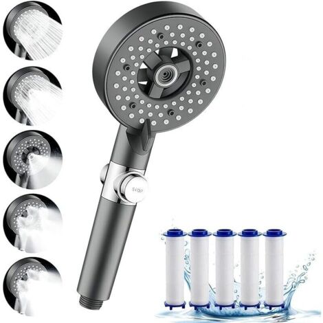 Pommeau de douche haute pression, pommeau de douche de salle de bain 4 modes réglables, pommeau de douche massant anticalcaire avec arrêt d'eau, pommeau de douche à économie d'eau, pommeau de douche ( (1/4)