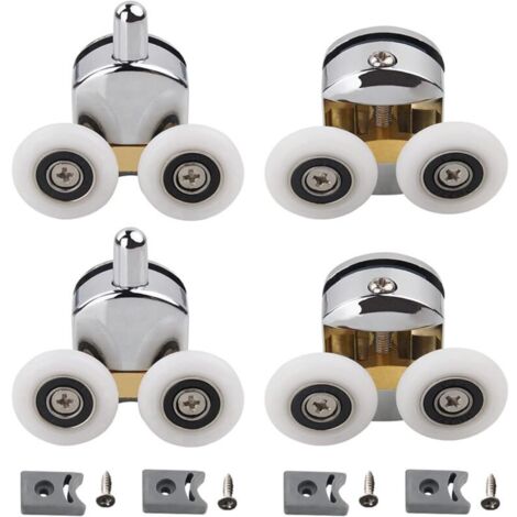 4 Roulettes de Porte de Douche, Roulettes Doubles de Rechange, pour le Bricolage en Verre de 4 à 6 mm, de 23 mm de Diamètre (2 Rouleaux Supérieurs et 2 Rouleaux Inférieurs) (1/4)