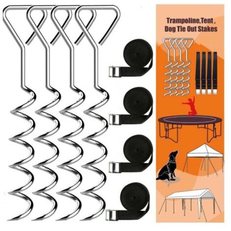 Piquets d'ancrage Spirales Sangles de Serrage Kit ancrage résistance Acier Inoxydable Fixations pour Trampoline Sécurité noir (1/4)
