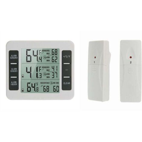 lot de 1 Thermomètre de Frigo Congelateur, Thermomètre de Réfrigérateur sans Fil avec 2 Capteurs, Alarme Sonore, Min/Max, Thermomètre in/Extérieur pour Maison Cuisine Restaurant Bars Café (1/4)