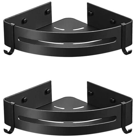 Étagère d'angle de douche, étagère murale de salle de bain sans clous, adhésive (sans perçage), lot de 2 avec 4 crochets amovibles, panier de rangement en aluminium antirouille, rangement suspendu pou (1/4)