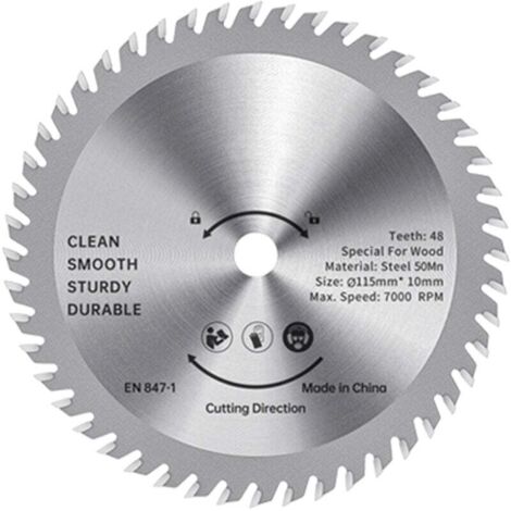 Lame de scie circulaire TCT - 115 mm - Coupe-bois - Acier allié - 48 dents - Scie prête à l'emploi - Pour le travail du bois - Coupe lisse - 32 mm - Mandrin (1/4)