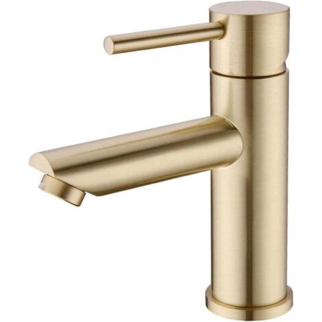 Robinet mitigeur en laiton brossé doré à levier unique pour salle de bain (1/4)