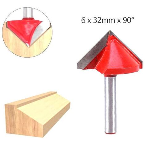 Fraise à Rainurer en Acier Tungstène CNC 90 Degrés Tige de 6 mm Diamètre de 32 mm Pour Fabrication de Panneaux 3D Rouge (1/4)
