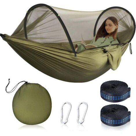 Hamac d'extérieur avec moustiquaire, Hamac Ultra-léger de Voyage Camping, Charge maximale de 200 kg, Inclure 2 mousquetons Haut de Gamme, 2 x élingues en Nylon, Convient au Camping en Plein air (1/4)