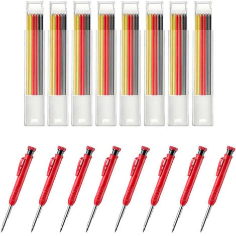 Lot de 8 porte-mines charpentier automatiques solides avec recharges crayon pour le dessin, travail du bois plomb, Noir, Jaune, Rouge (1/4)