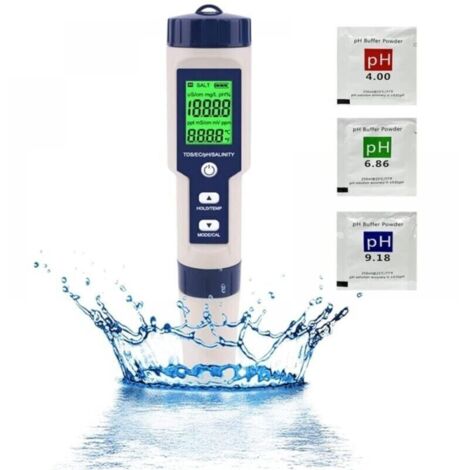 Testeur de pH lectronique 5 en 1 pour piscine, avec rtroclairage, haute prcision (1/4)