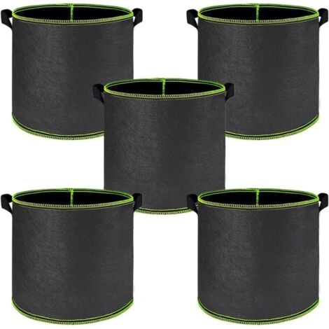 Lot de 5 sacs de culture pour légumes, sacs de plantation avec poignée, en tissu non tissé, diamètre 40 cm, hauteur 30 cm, respirant et perméable à l'eau pour sac de plantes (37 litres)