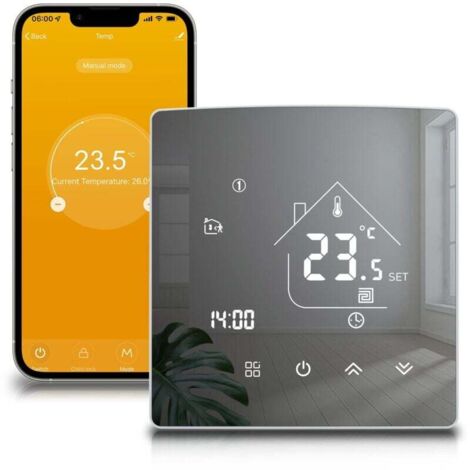Thermostat Intelligent Thermostat de Chauffage Thermostat d'ambiance Thermostat WiFi Thermostat Mural Intelligent pour Chauffage par Le Sol électrique Compatible avec Alexa, Google Home 16A (1/4)