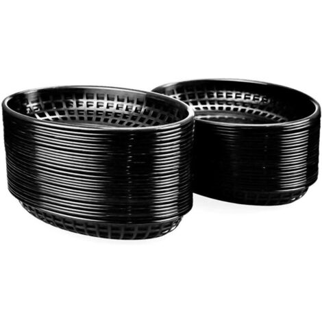 Lot de 50 paniers de Restauration Rapide paniers de Rangement en Plastique Panier de présentation ovale classique - Noir, 14 x 22,5 x 3,8 cm (1/4)