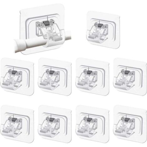 10 Pièces Support Tringle Rideaux Sans Percage, Accroche Rideau Adhesif, Supports de Tringle Auto-Adhésifs Transparent pour Tringles à Rideaux, Barres à Serviettes, Salles de Bains, Cuisines (1/4)