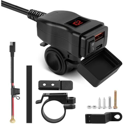 Adaptateur de Charge Moto, voltmètre, Interface USB-A et Type-C, 12 V-24 V, Universel, étanche, Protection IP65, Moniteur de Tension, Sortie 5 V/3,4 A (rouge, USB+Type-C) (1/4)