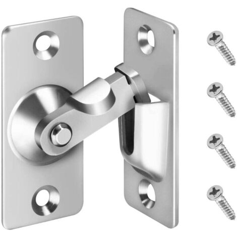 Verrou de Porte à Angle Droit 90 Degrés, Loquet de Porte de Verrouillage Coulissante Moulage de Précision en Acier Inoxydable à Angle Droit Grange Coulissante avec 4 Vis (Argent) (1/4)