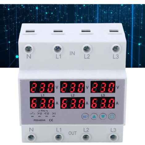 Voltmètre à rail DIN triphasé ampèremètre protecteur de surintensité de surtension automatique AC 390-500V 40A