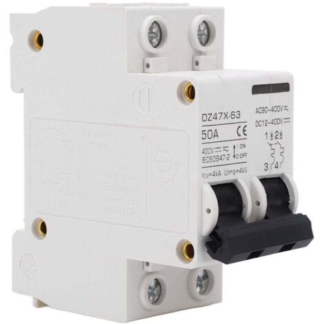 Disjoncteurs 50A 400V AC DC, 2P 4KA Disjoncteur à Déclenchement électromagnétique à capacité de Rupture pour Système PV à Panneaux Solaires, Installation sur Rail DIN 35 Mm (1/4)