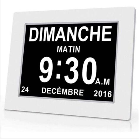 Horloge calendrier numérique One Piece 7 pouces avec date et heure, horloge Alzheimer pour parents, machine de rappel de médicaments-Blanc-20414324mm (1/4)