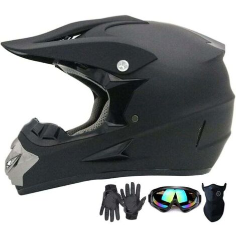 Casque de motocross, casque intégral tendance pour adultes et jeunes, casque de moto tout-terrain, casque de VTT, casque de VTT tout-terrain, ensemble de 4 pièces (noir, L) (1/4)