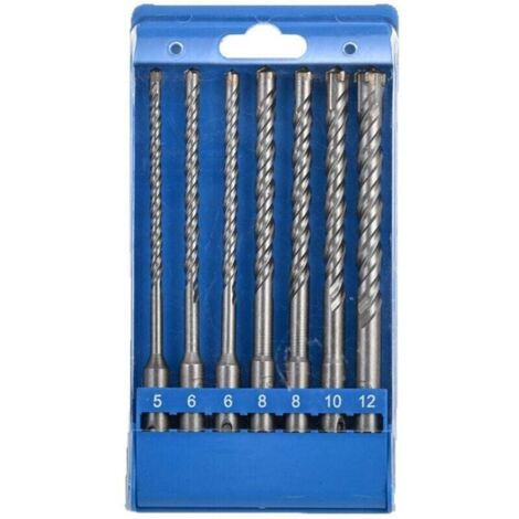 Lot de 7 forets à béton, marteau perforateur électrique, forets muraux à quatre tranchants 5/6/8/10/12 mm x 160 mm pour divers matériaux, ciment (1/4)