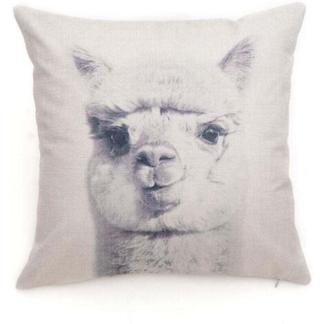 Taie D'oreiller Coton Lin Animaux Motif Coussin Décoration pour La Maison Canapé Voiture Set Banc Canapé Décor(Alpaga) (1/4)