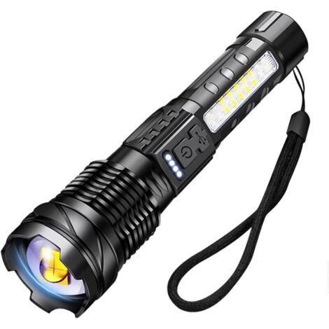Lampe torche rechargeable puissante 4500 mAh, éclairage extérieur COB multifonctionnel avec 7 modes, voyant d'avertissement rouge/bleu et charge rapide USB-C (1/4)